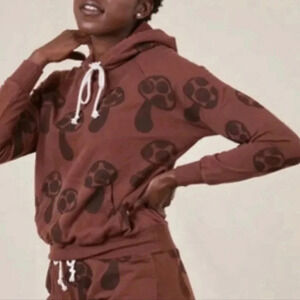 Big Bud Press Mushrooms Hoodie Sweatshirt Sweater Paint Stamp Brown Size XS XXS